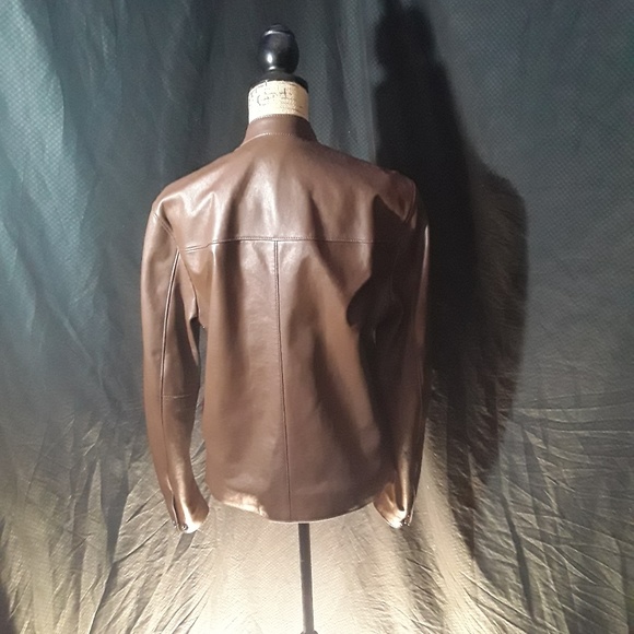 Mens Coach Leather Racer Jacket (dark fawn) - Picture 3 of 4